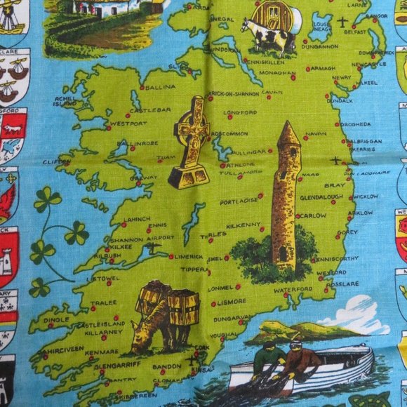 IRELAND Scenic TEATOWEL Vintage 100% Linen 28" x 19" (K170) - Picture 2 of 7